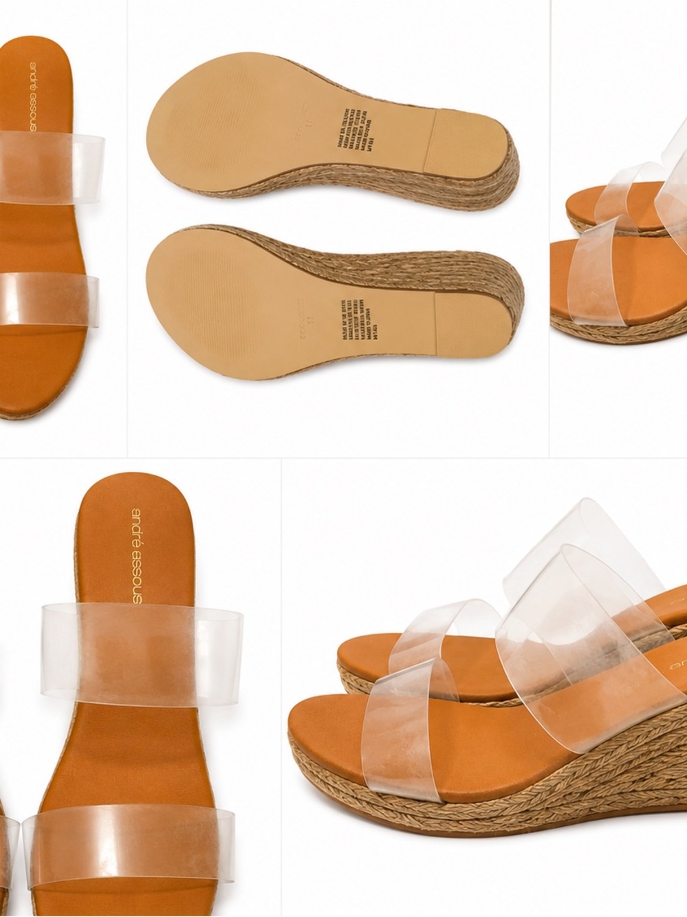 Andre Assous Clear-Strap Tan Espadrille Wedge Sandals